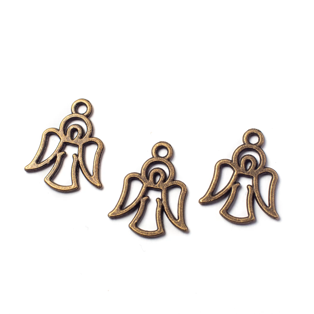 Angyal fityegő, medál, antik bronz színű, 20x16 mm