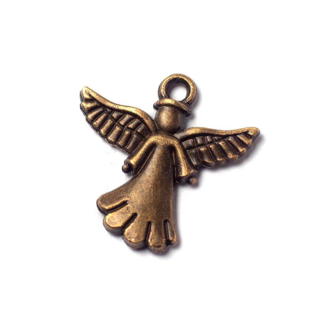 Angyal, tündér fityegő, medál, antik bronz színű, 20x20 mm