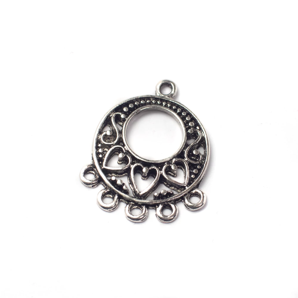 Szív mintás összekötő, fülbevalóalap, medálalap, antik ezüst színű, 24x20 mm