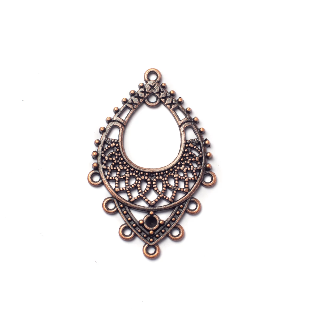 Csepp összekötő, fülbevalóalap, medálalap, vörösréz színű, 38x25 mm