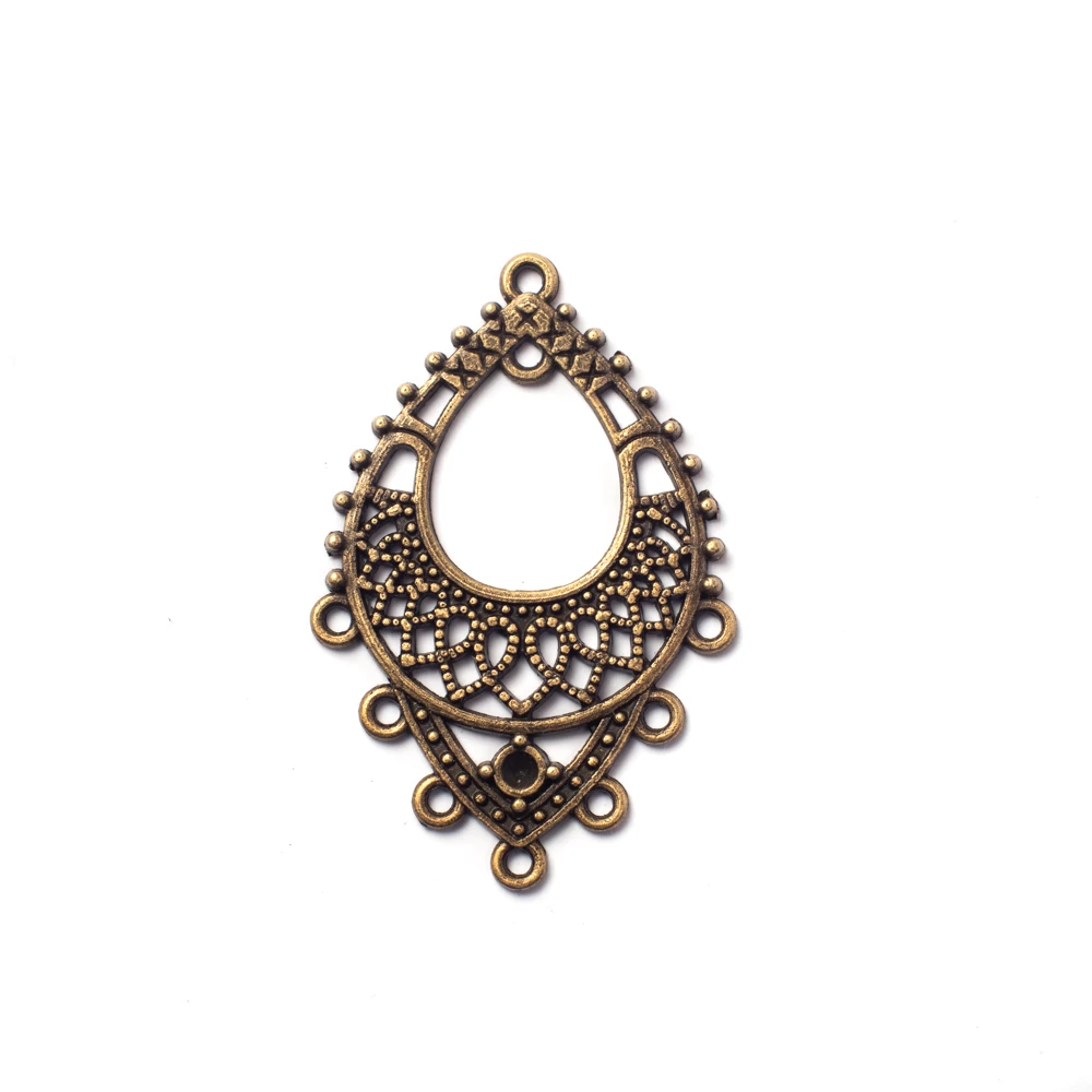 Csepp összekötő, fülbevalóalap, medálalap, antik bronz színű, 38x25 mm