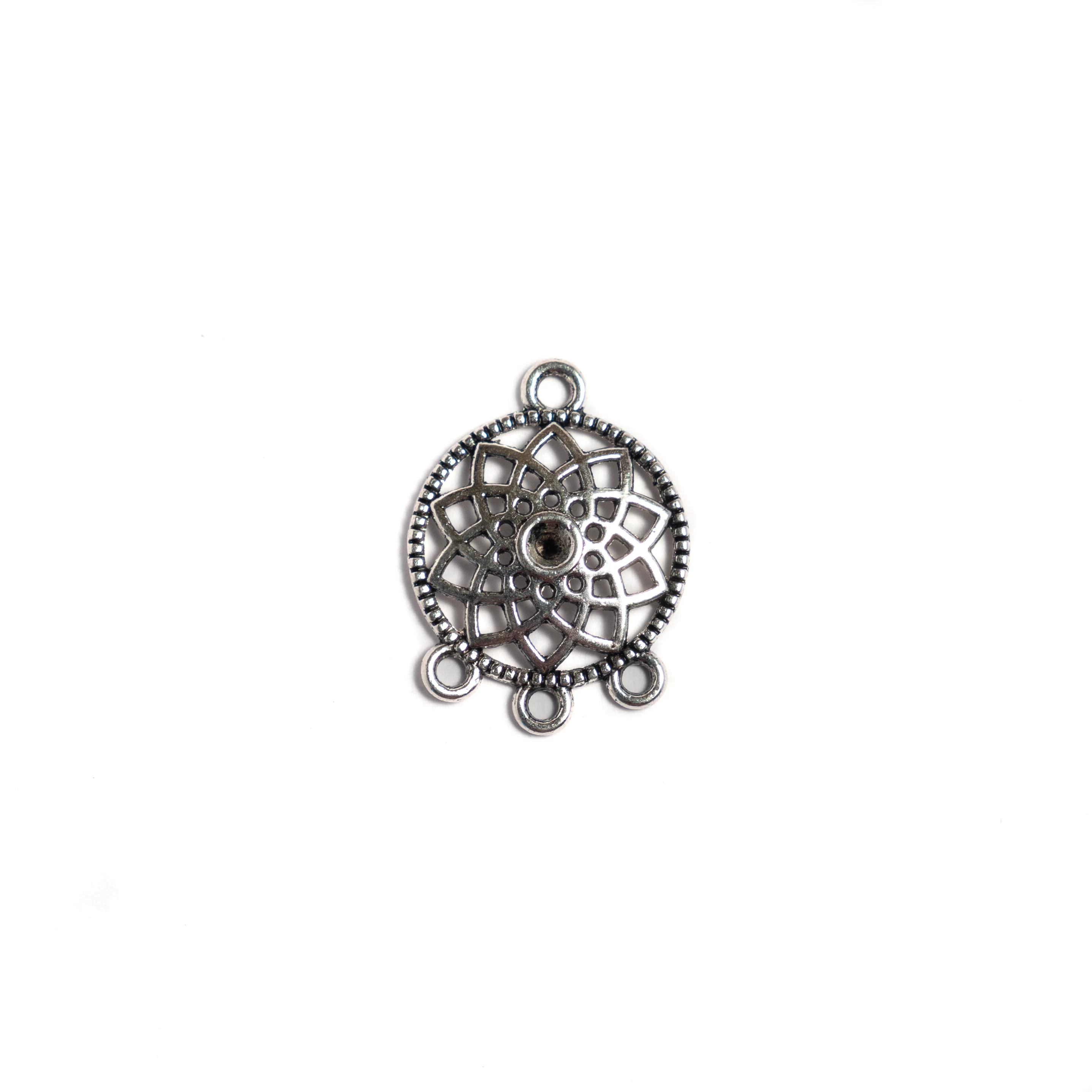 Mandala mintás összekötő, medálalap, fülbevalóalap, antik ezüst színű, 25x18 mm