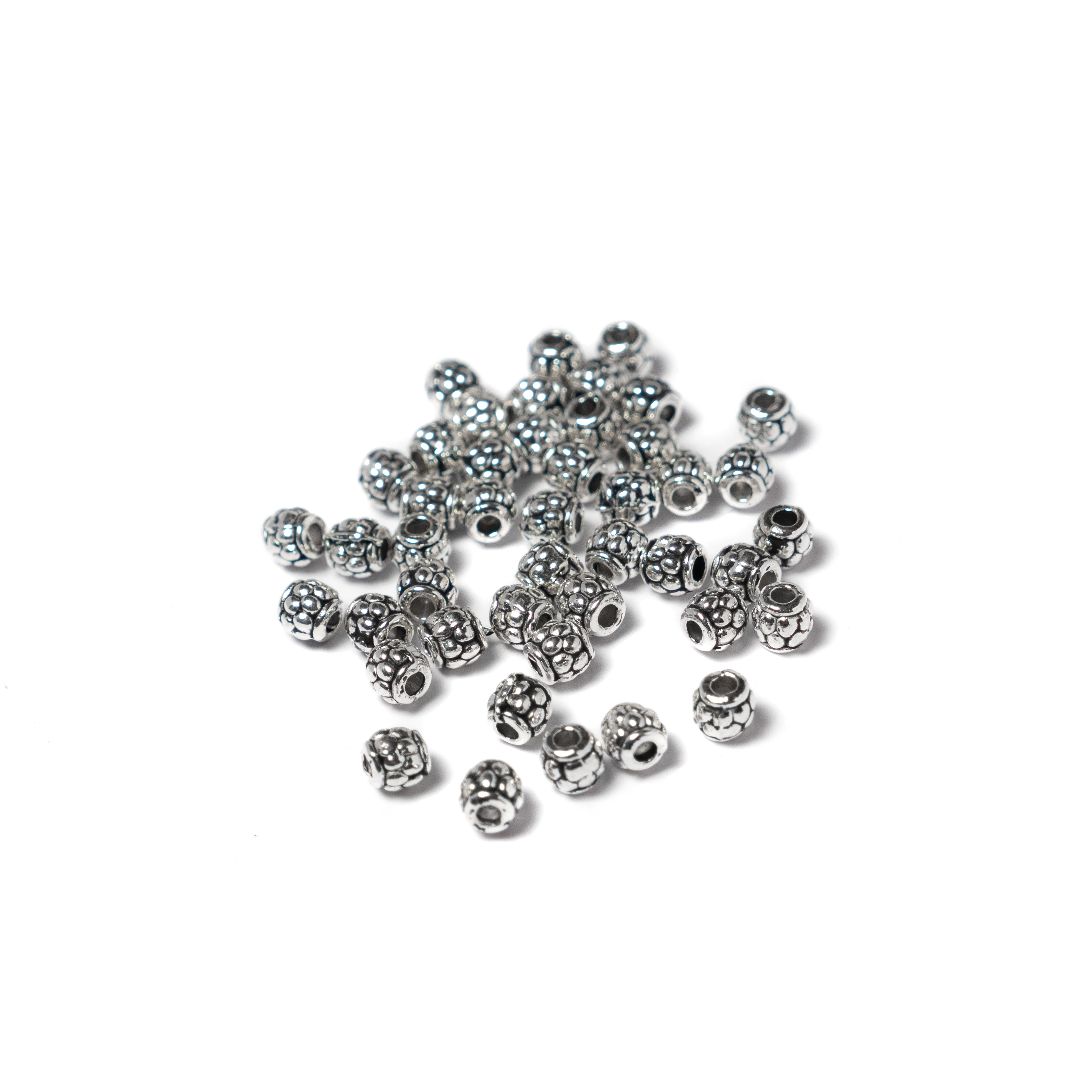Bogyós köztes, gyöngy, antik ezüst színű, 4,5x4 mm