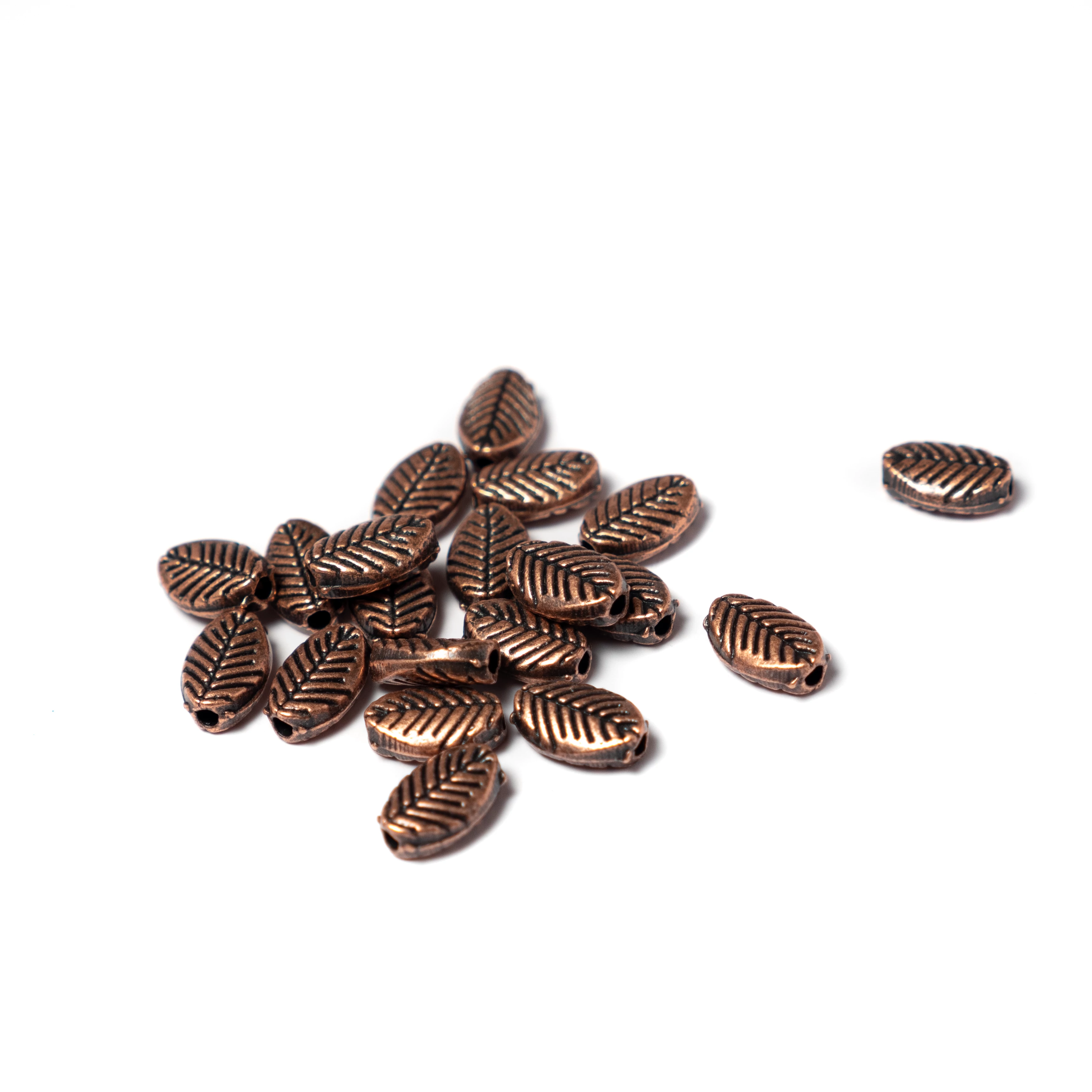 Levél köztes, gyöngy, vörösréz, 10x6 mm