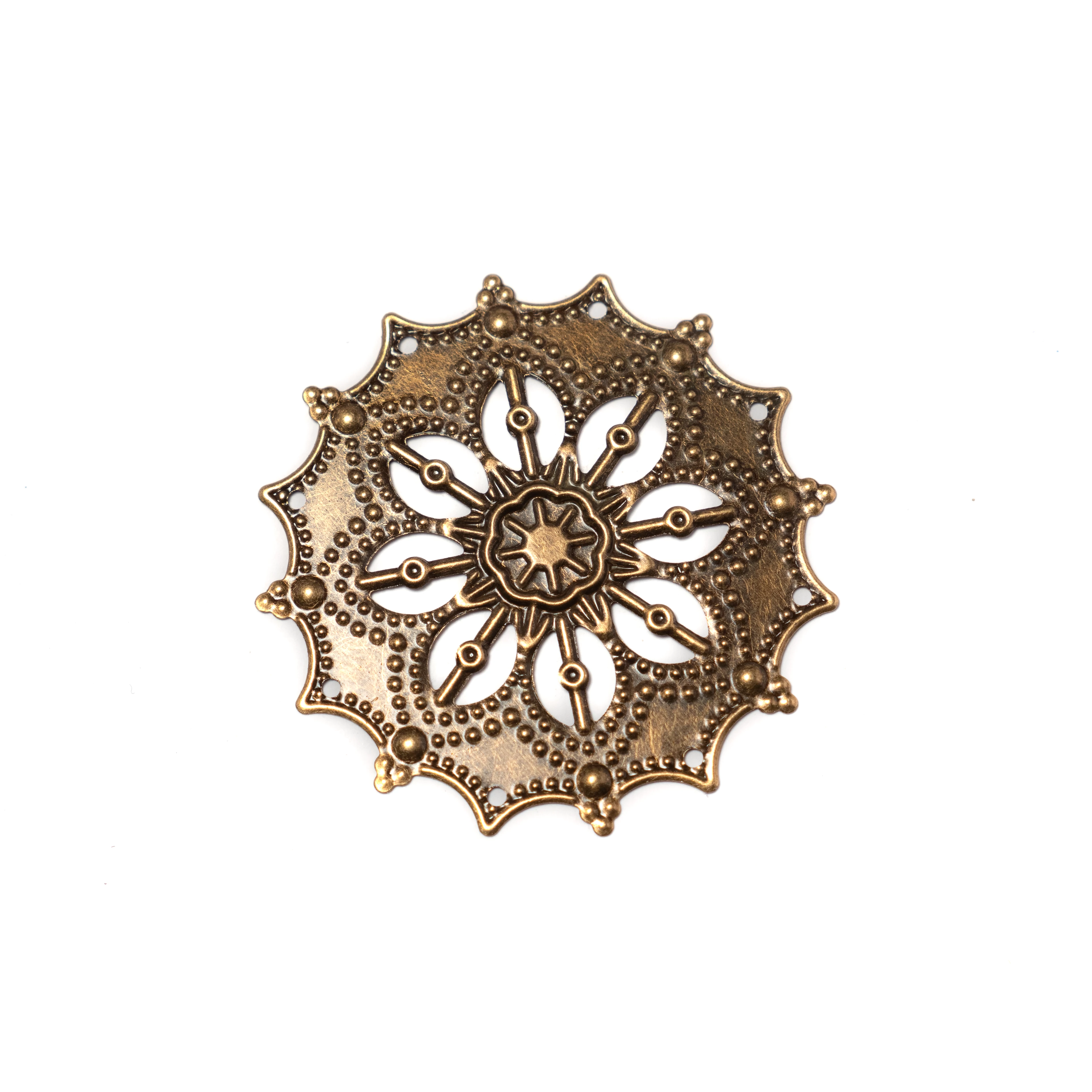 Áttört összekötő, medál, antik bronz színű, 44 mm