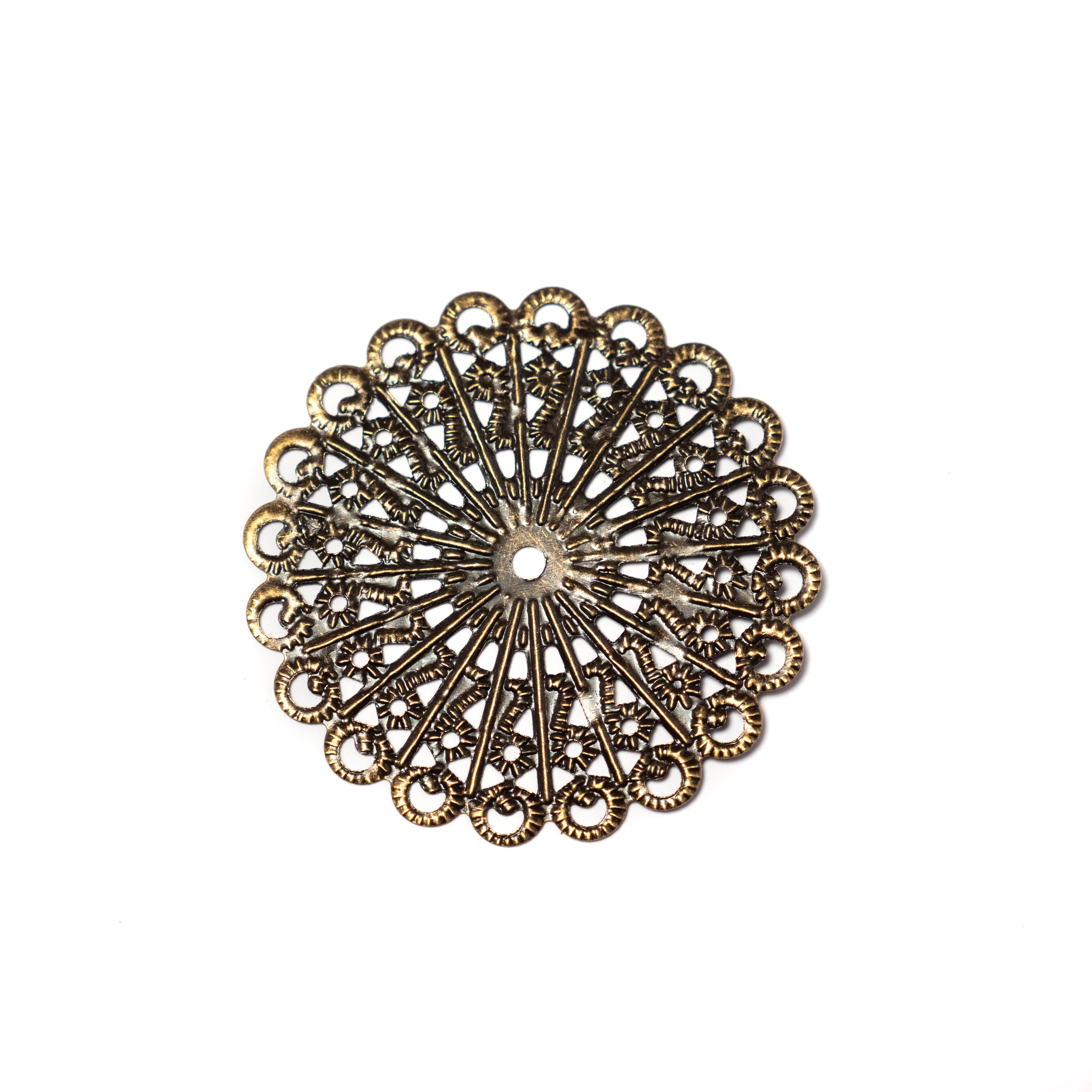 Áttört összekötő, medál, antik bronz színű, 43 mm