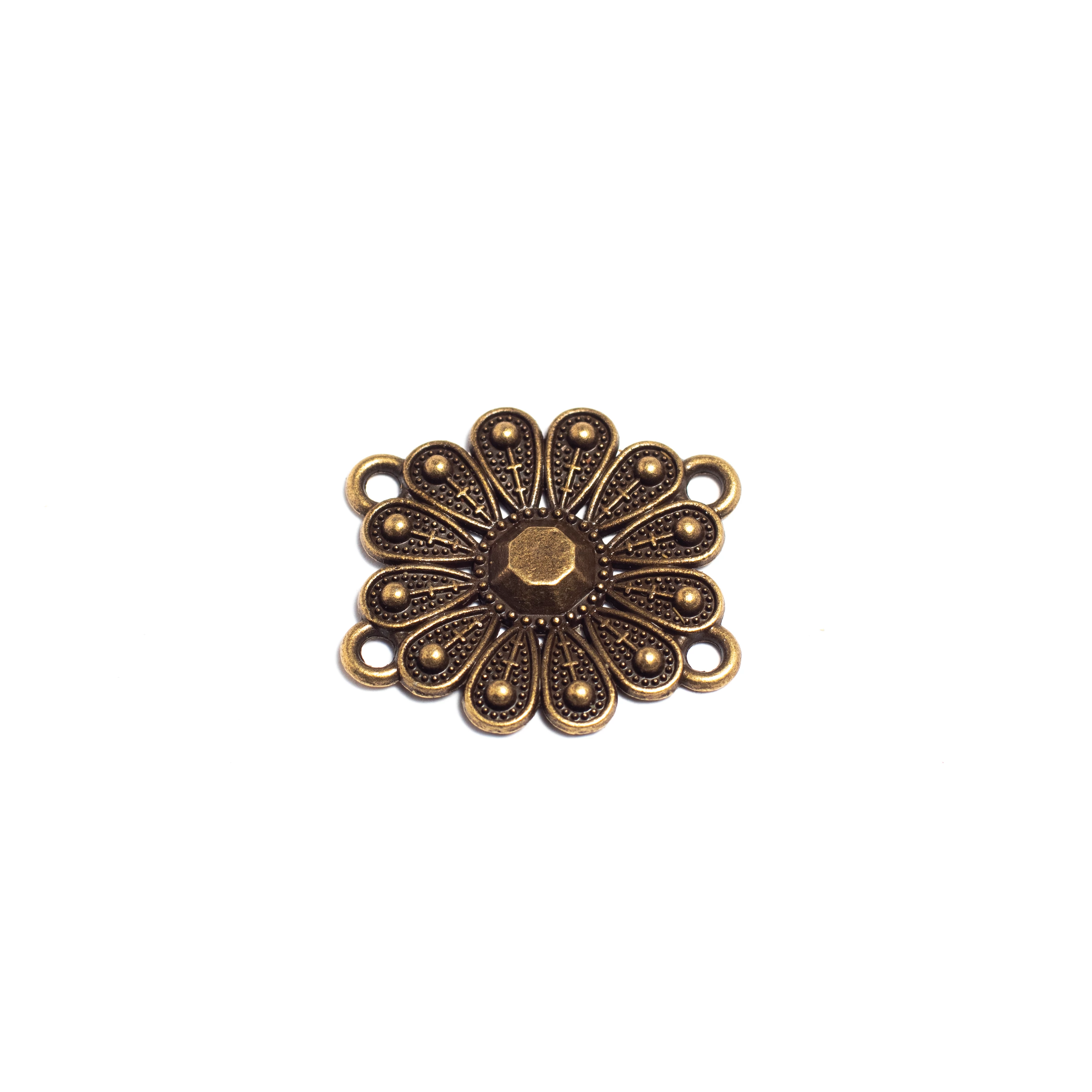 Virág összekötő, karkötőalap, medálalap, antik bronz színű, 29x26 mm