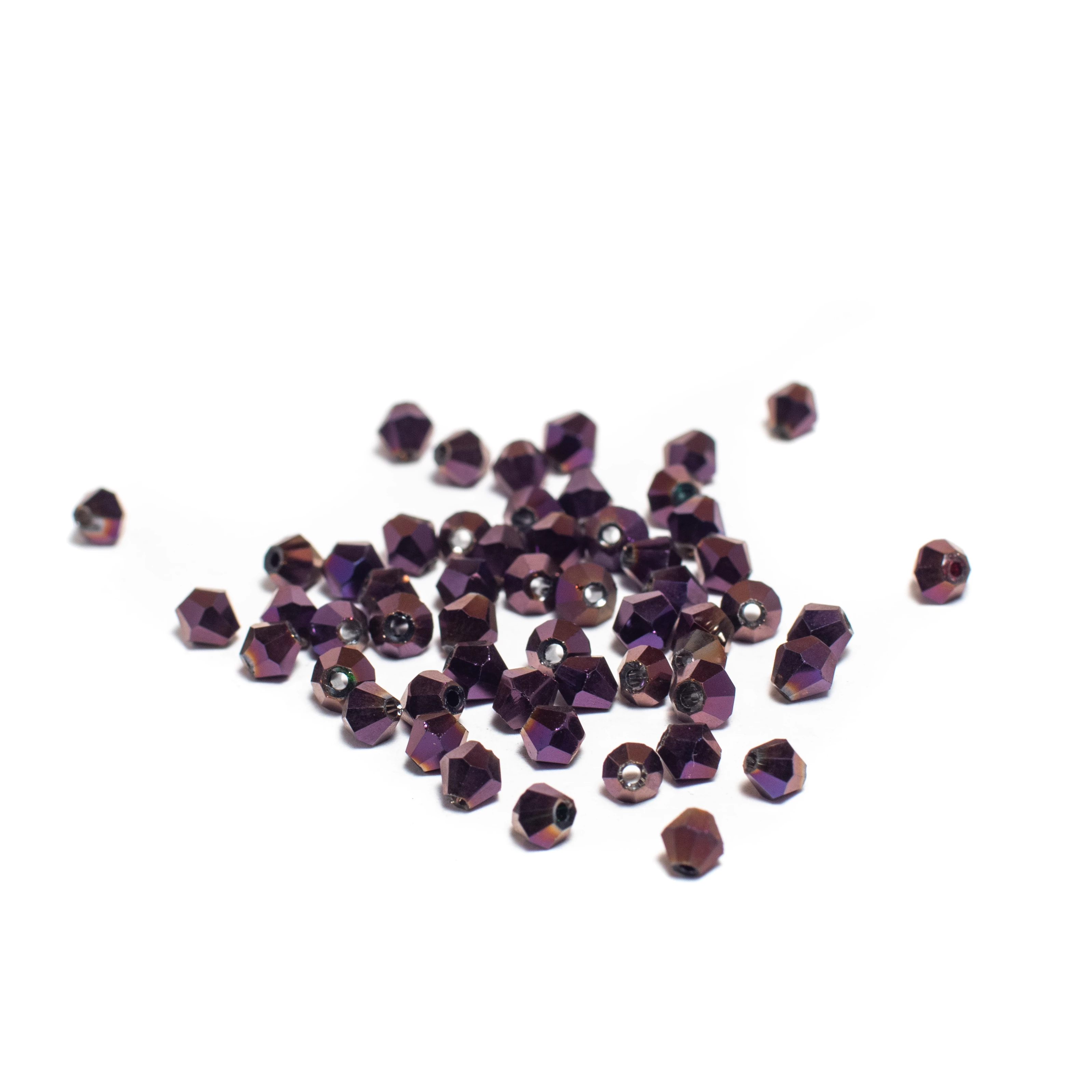 Sötét lila metál csiszolt bicone üveg gyöngy, 4 mm