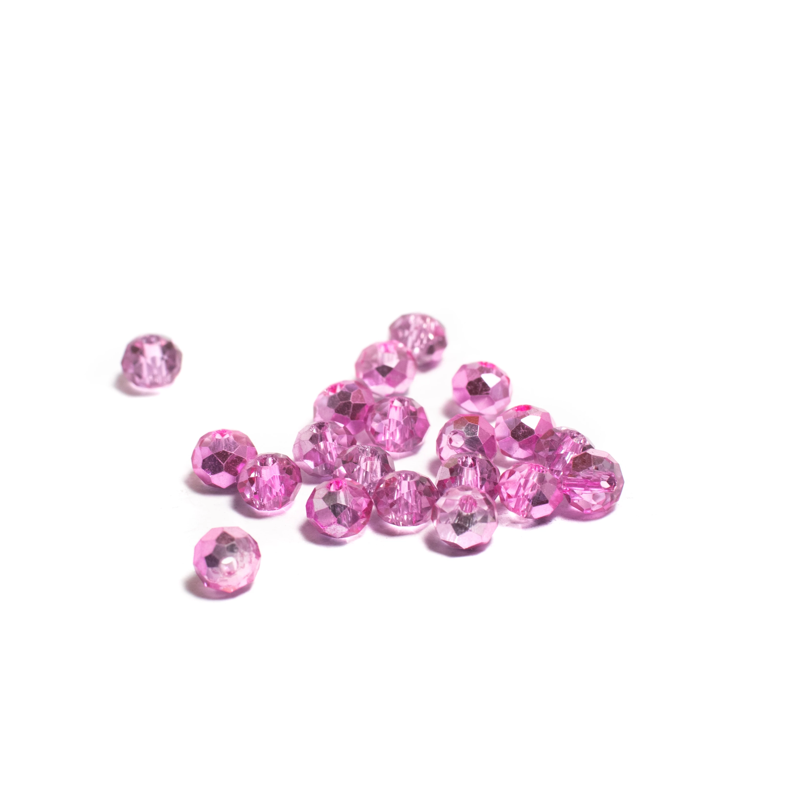 Metál rózsaszín csiszolt üveg gyöngy, fánk, abakusz, 6x4 mm