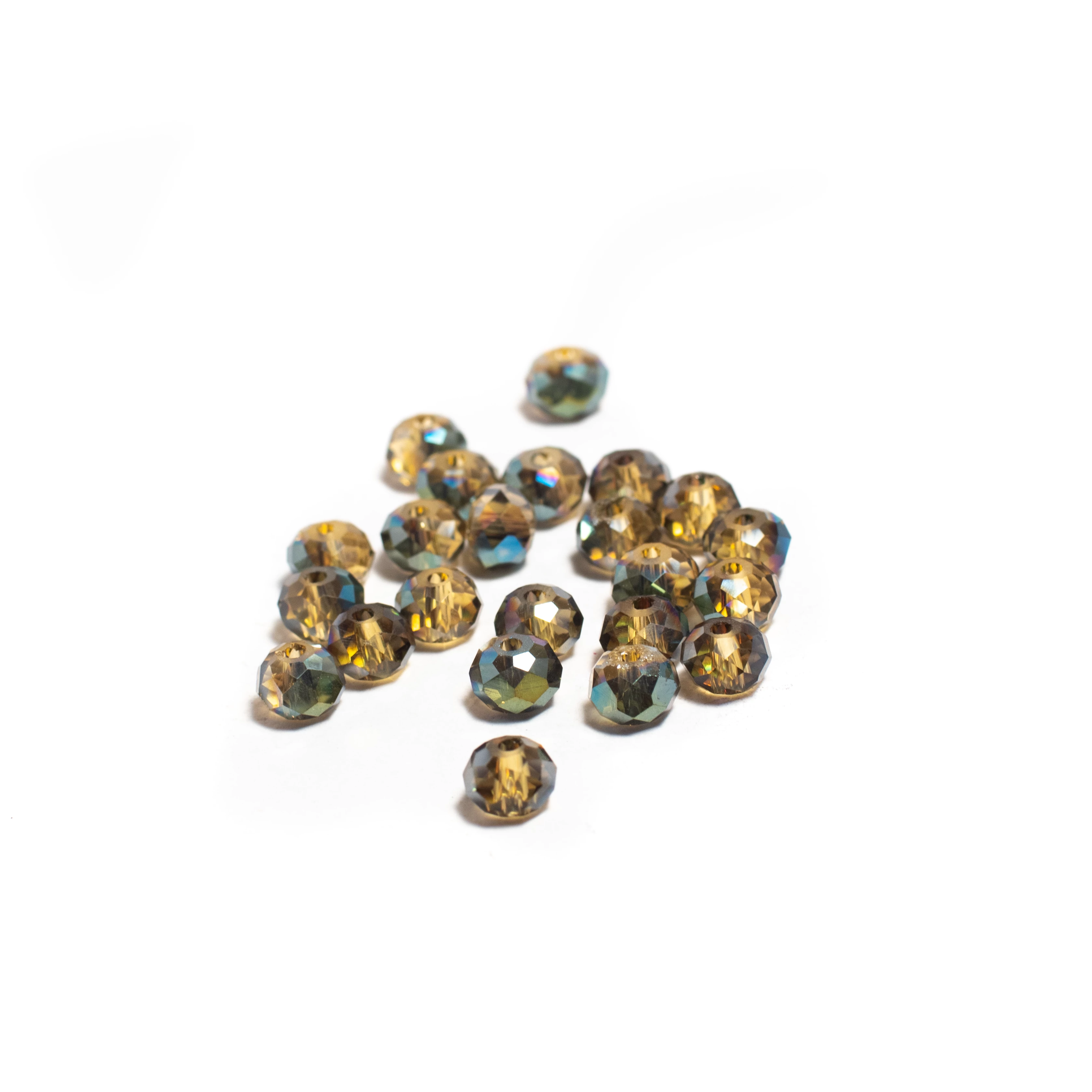 Zöldesbarna színjátszó csiszolt üveg gyöngy, fánk, abakusz, 6x4 mm