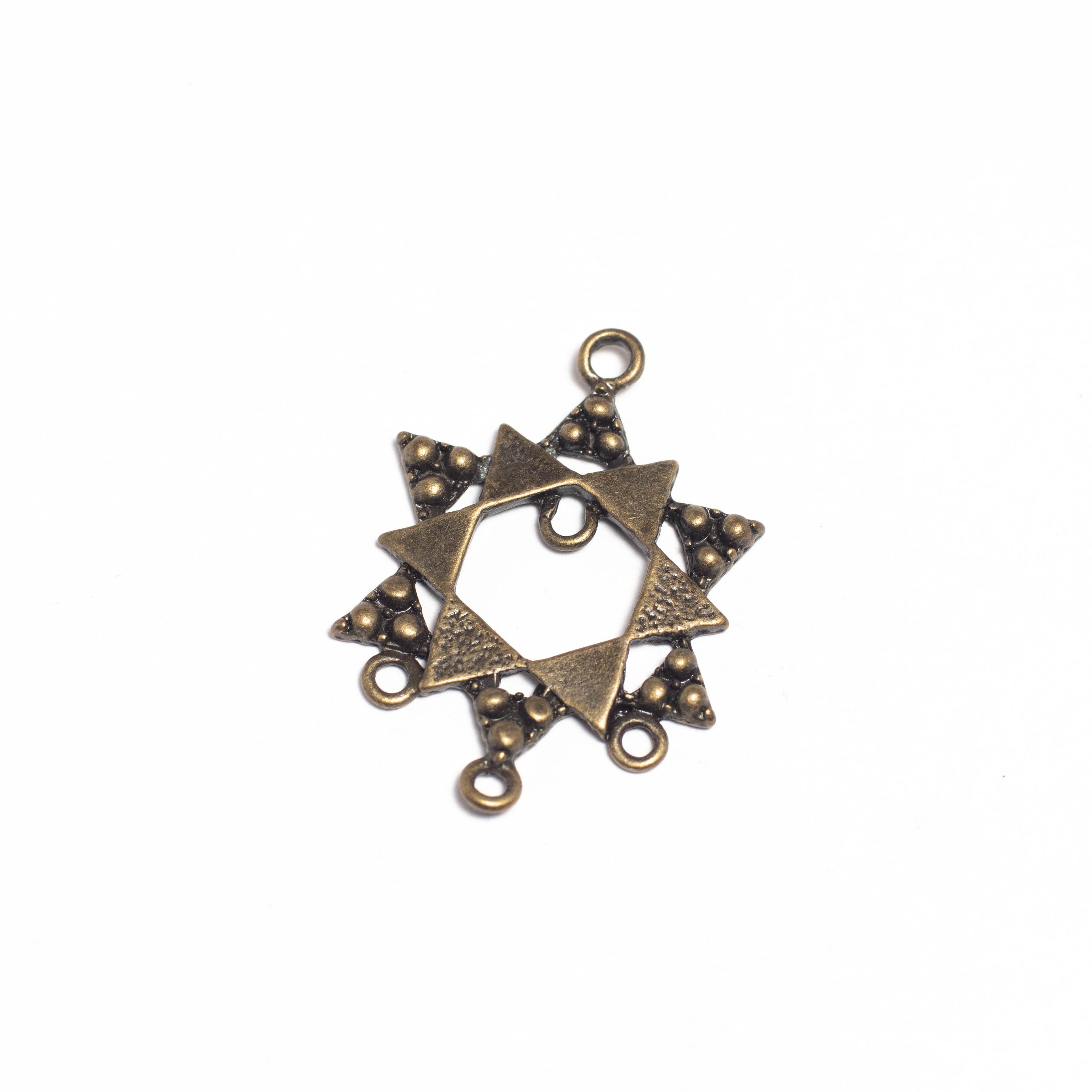 Csillag medálalap, fülbevalóalap, összekötő, antik bronz színű, 36x25 mm