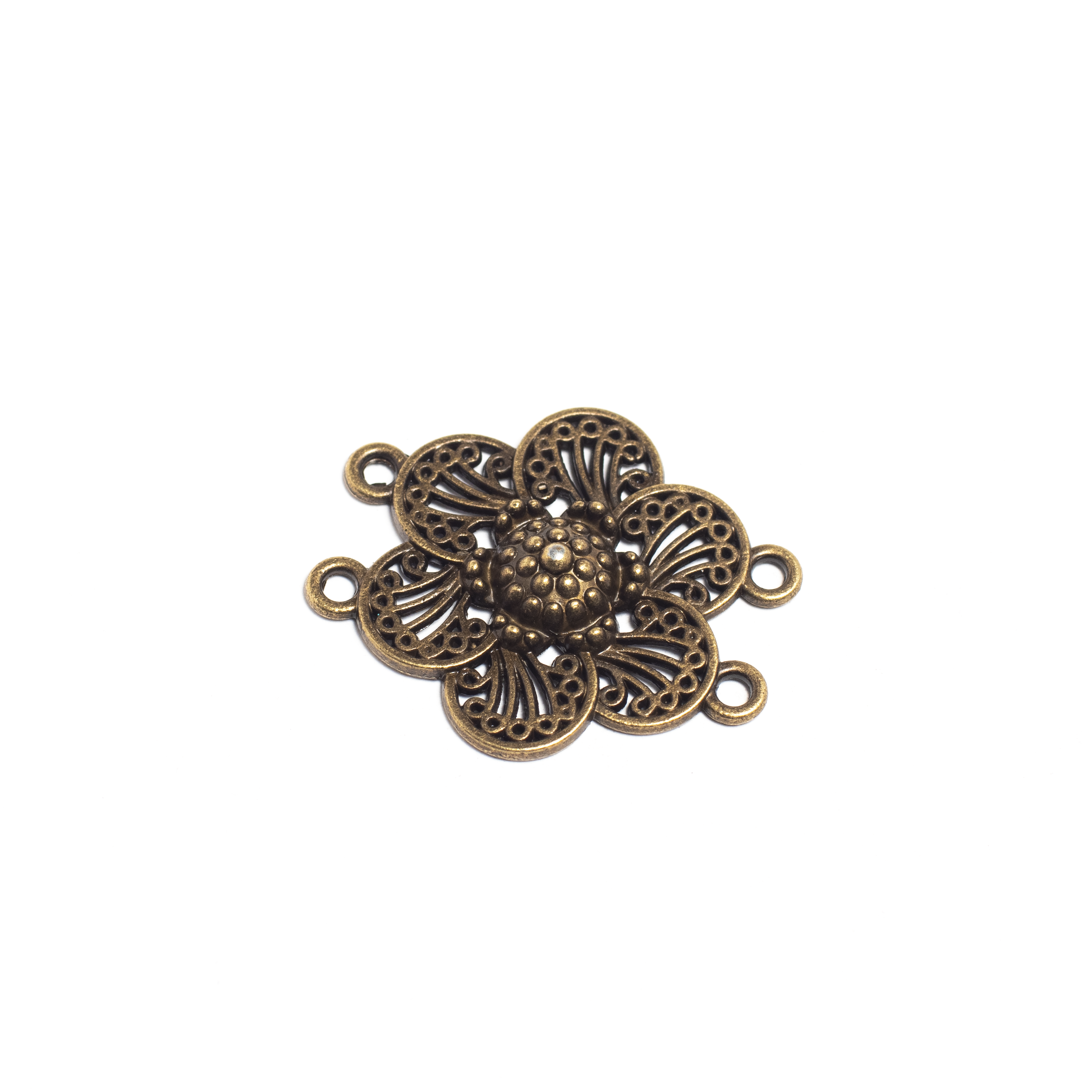 Virág karkötőalap, összekötő, medál, antik bronz színű, 32x27 mm