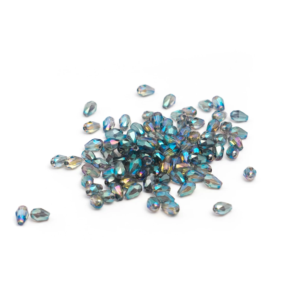 Színjátszó csiszolt csepp üveg gyöngy, 5x3 mm