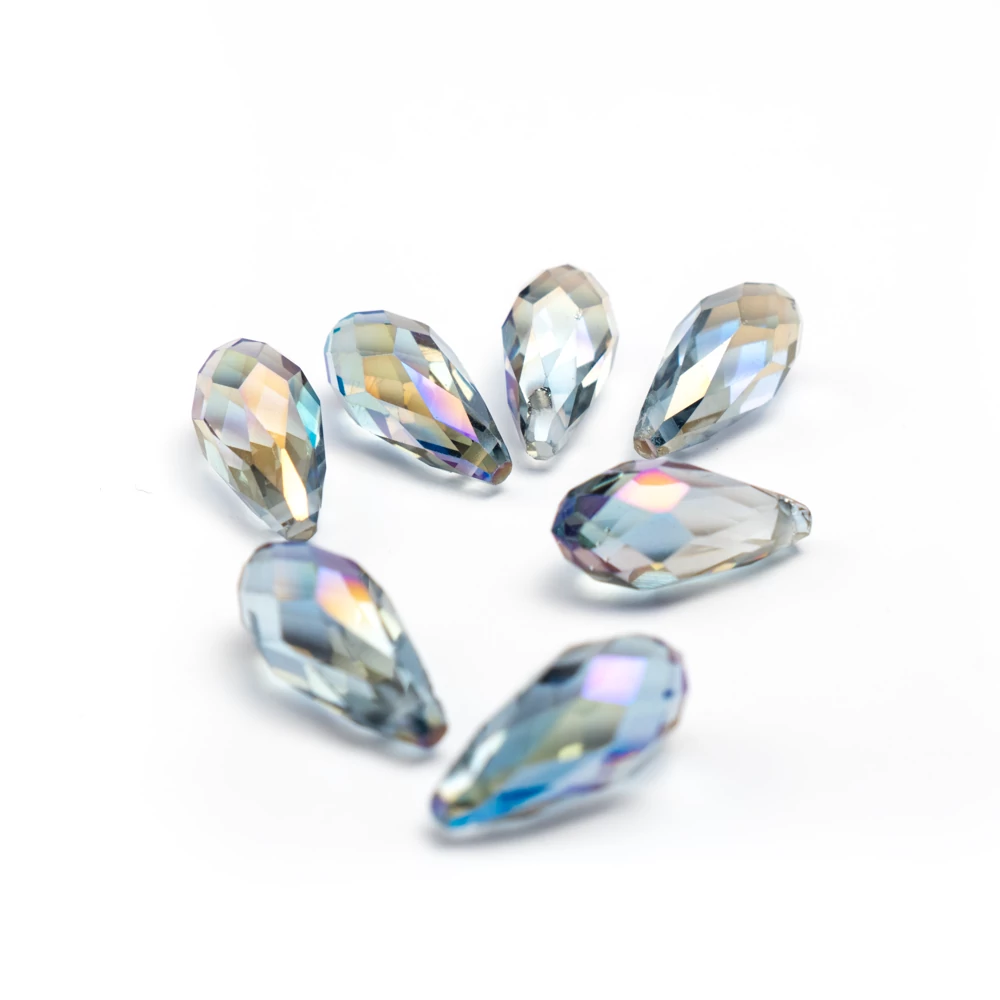 Színjátszó csiszolt csepp üveg gyöngy, 16x8 mm