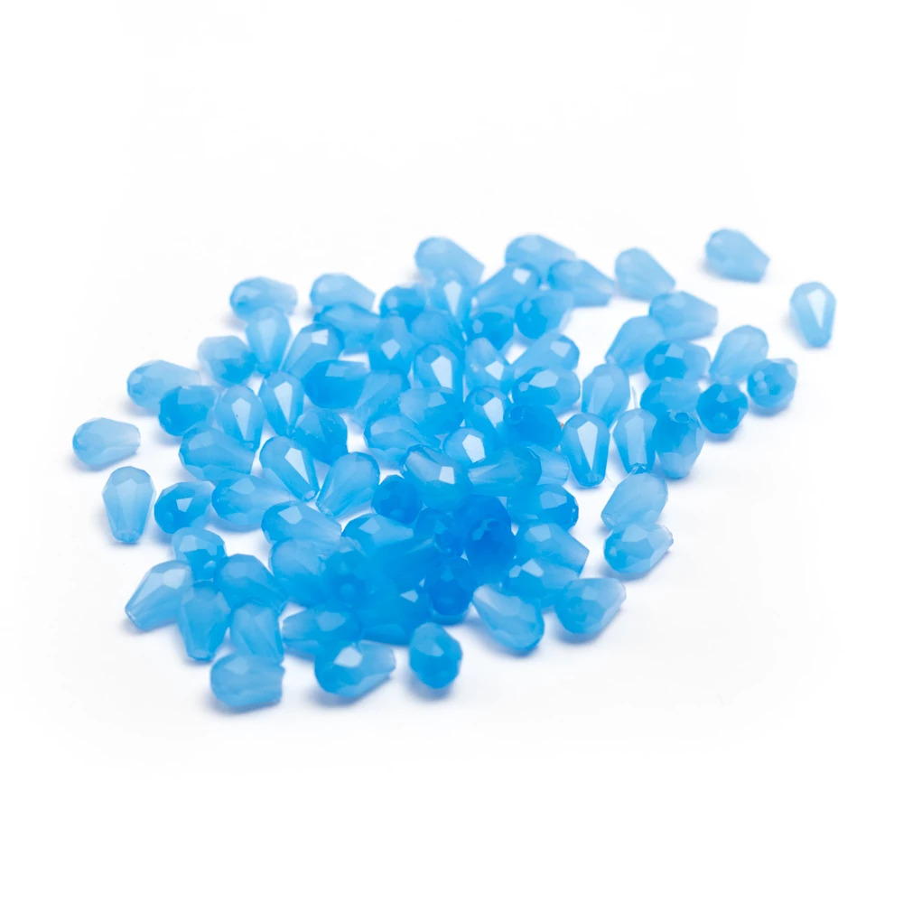 Opál kék csiszolt csepp üveg gyöngy, 5x3 mm