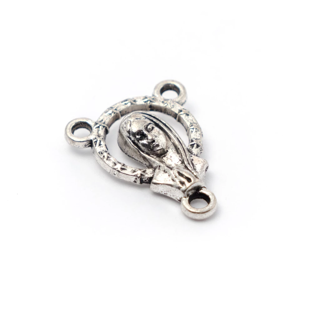 Rózsafüzér összekötő, kétoldalas, antik ezüst színű, 20x15 mm