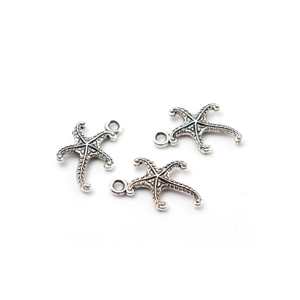 Tengeri csillag fityegő, medál, antik ezüst színű, 19x12 mm