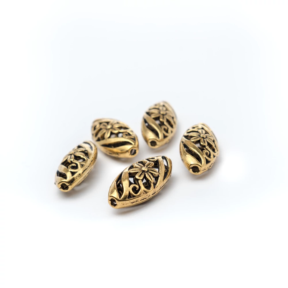 Áttört, virágos köztes, antik arany színű, 22x10x7 mm