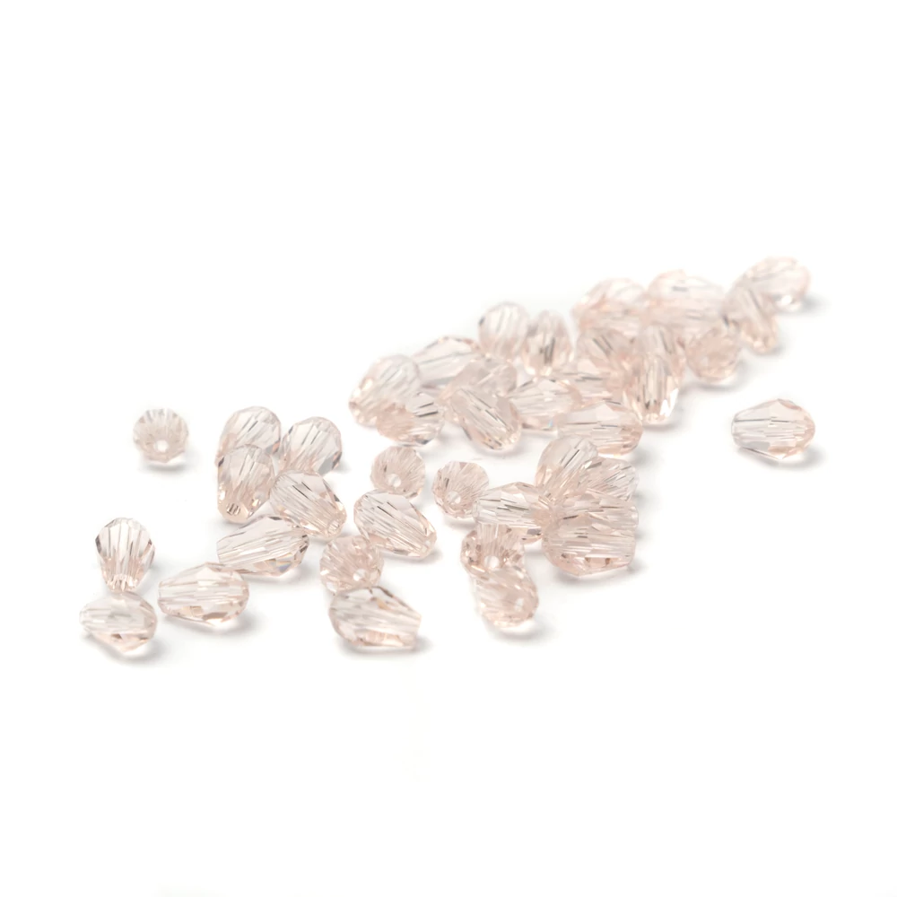 Rózsaszín csiszolt csepp üveg gyöngy, 5x3 mm