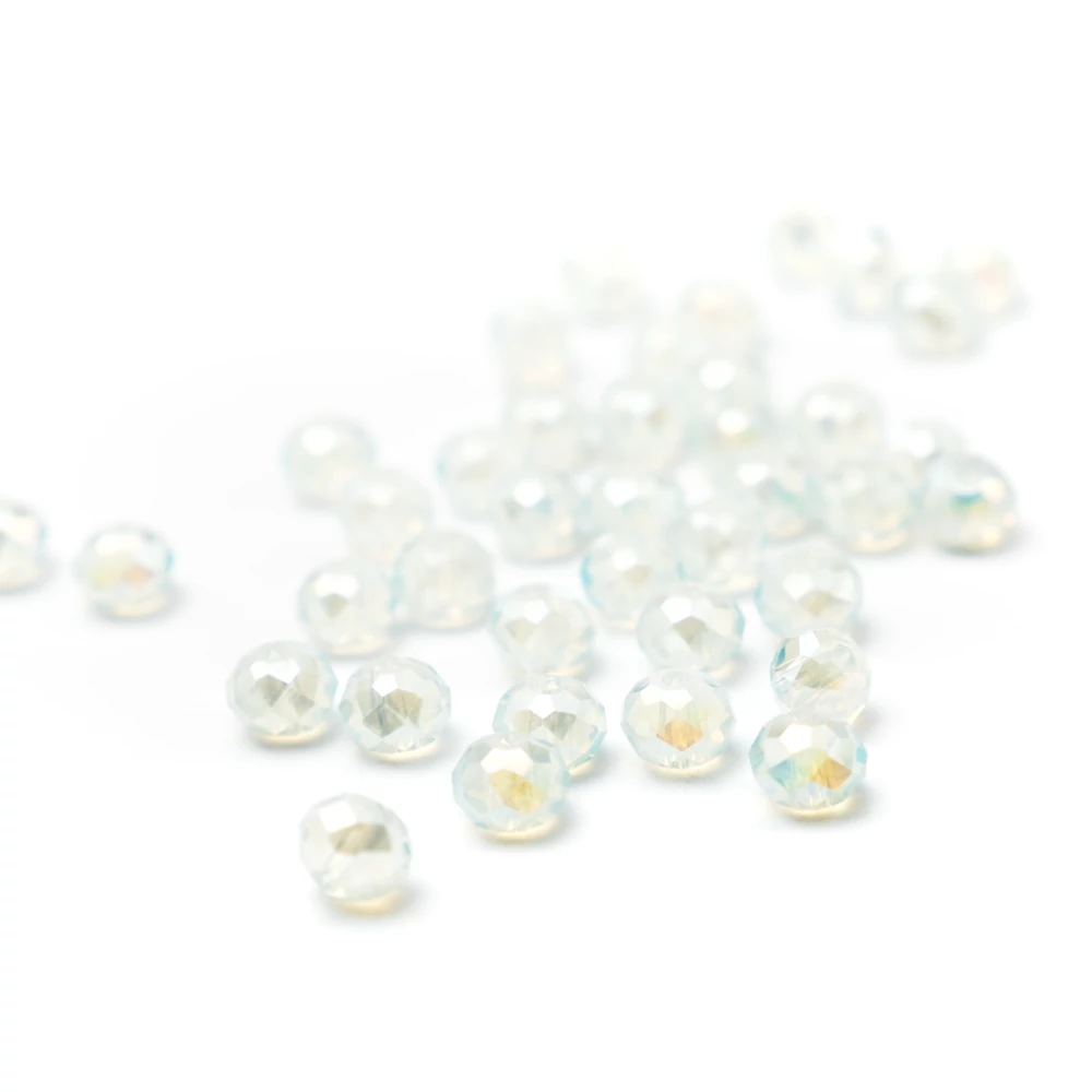 Opál fehér AB csiszolt üveg gyöngy, fánk, abakusz, 6x4 mm