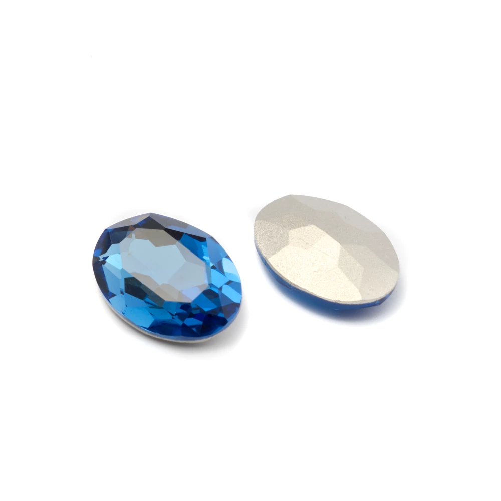 Kék kristály ovális csiszolt üveglencse, kaboson, 25x18 mm
