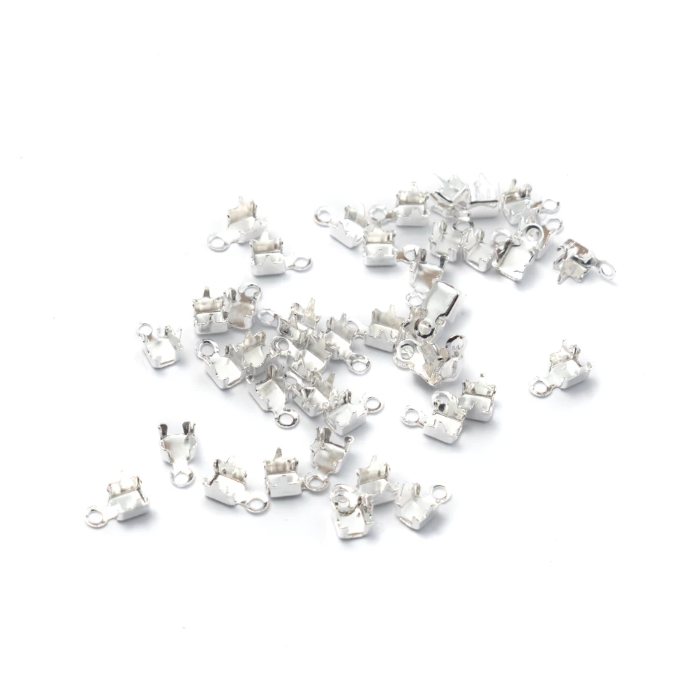 Szalagvég, végzáró, bőrvég, ezüst színű, 7x3 mm, 20 db/cs