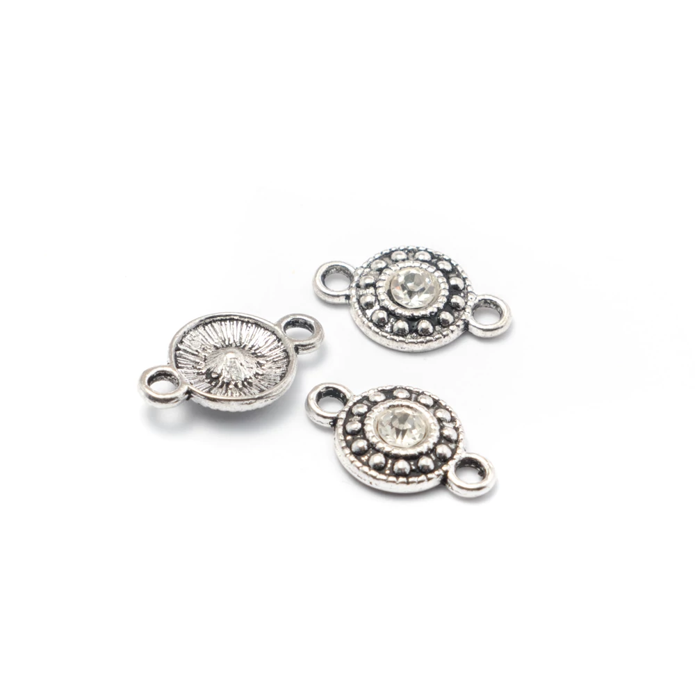 Kristály strasszköves összekötő, antik ezüst színű, 18x11 mm