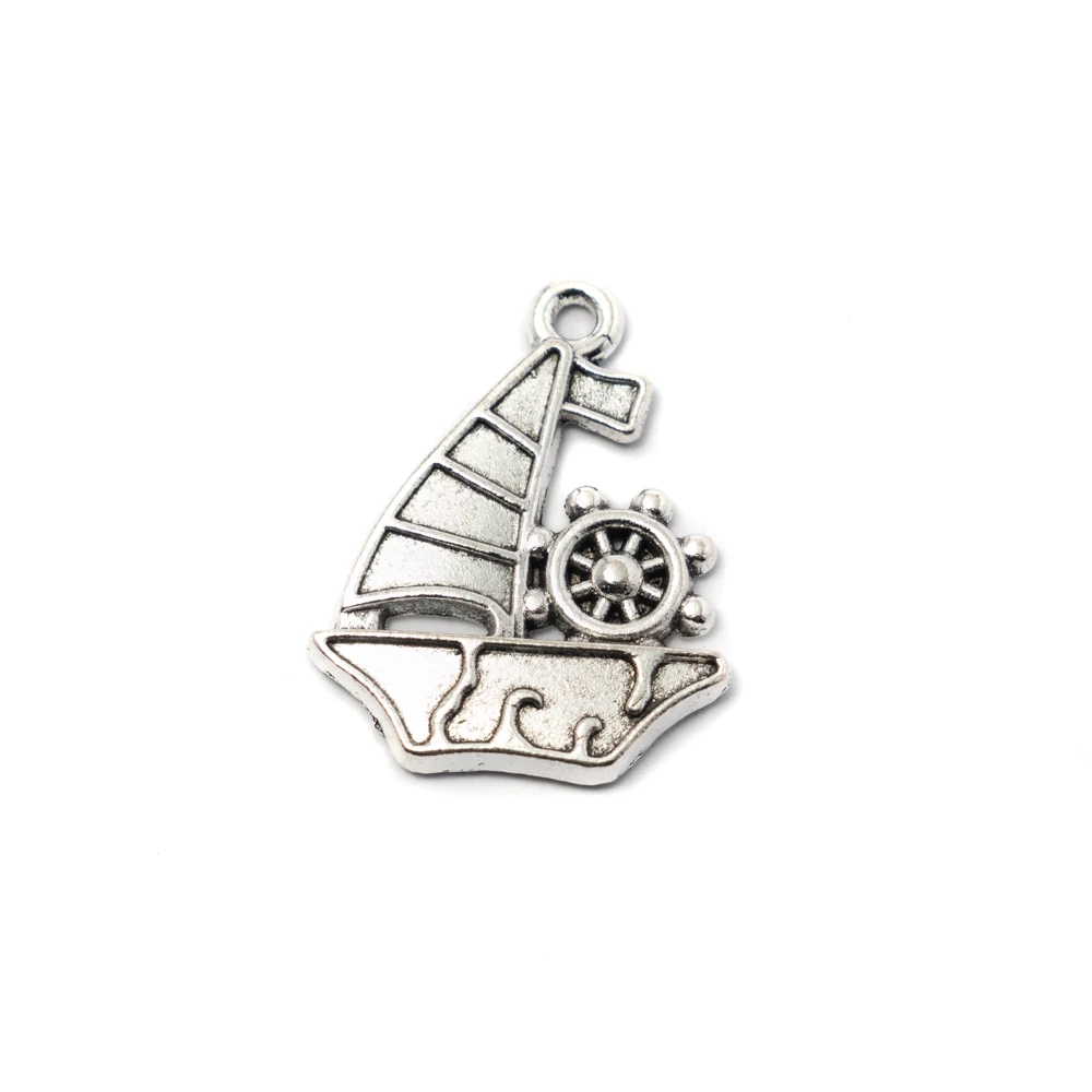 Hajó fityegő, medál, antik ezüst színű, 28x22 mm