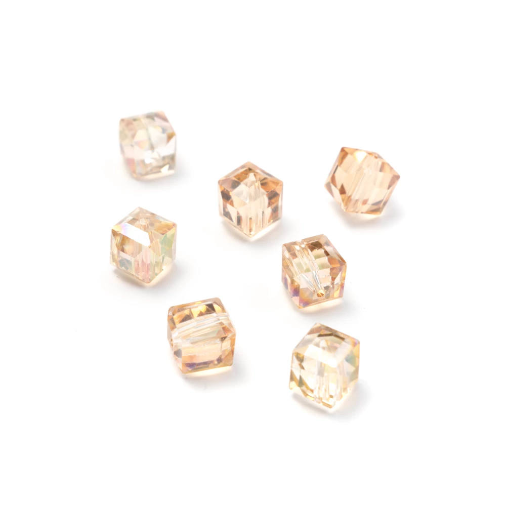 Sárga színjátszó kocka üveg gyöngy, 10x10x10 mm
