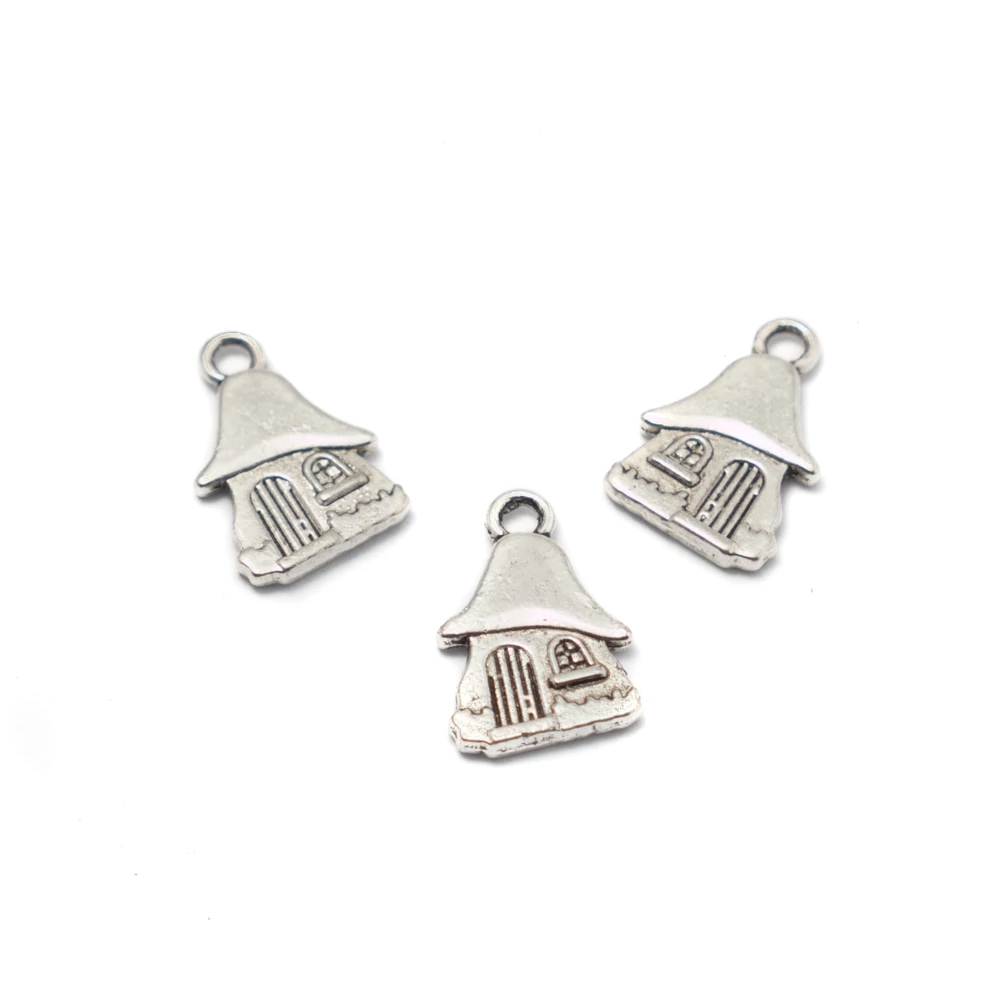 Gombaház, ház, házikó fityegő, medál, antik ezüst színű, 15x10 mm