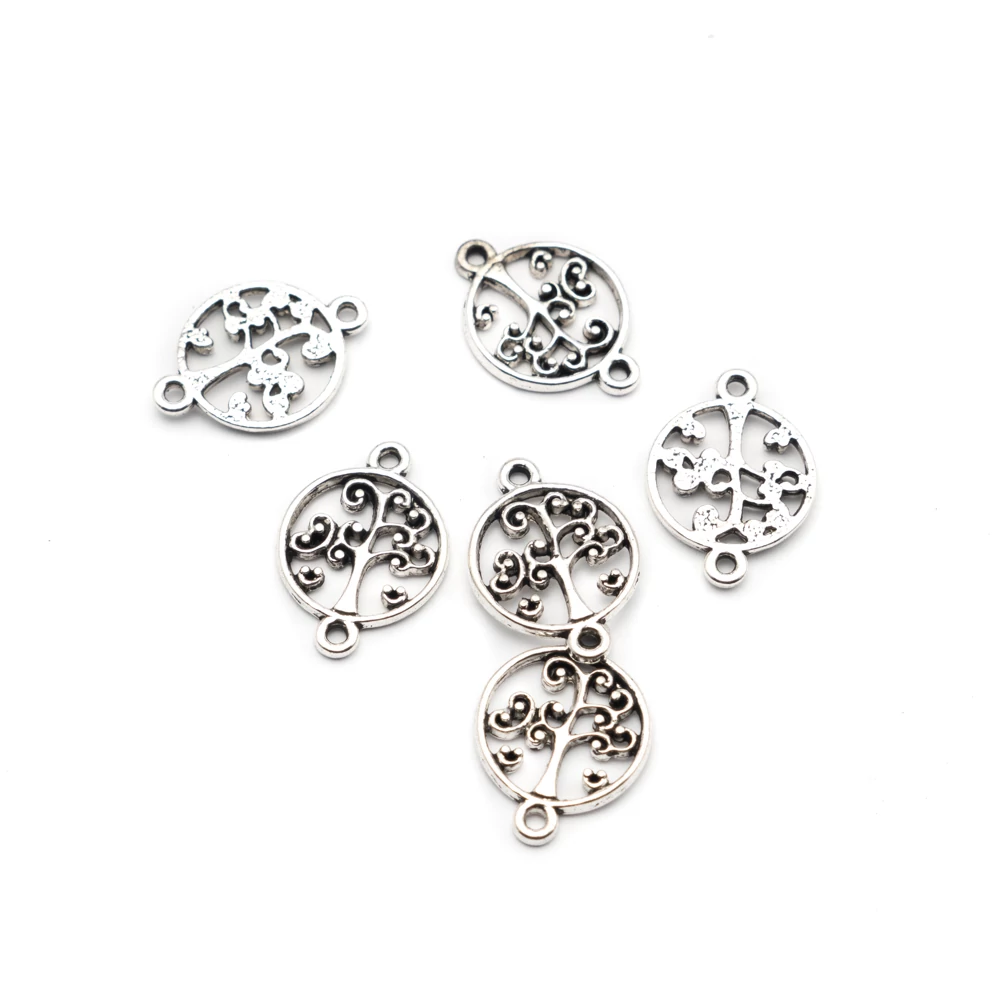 Fa, életfa összekötő, antik ezüst színű, 20x14 mm