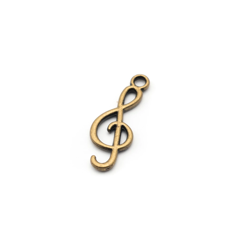 Violinkulcs fityegő, medál, antik bronz színű, 26x10 mm
