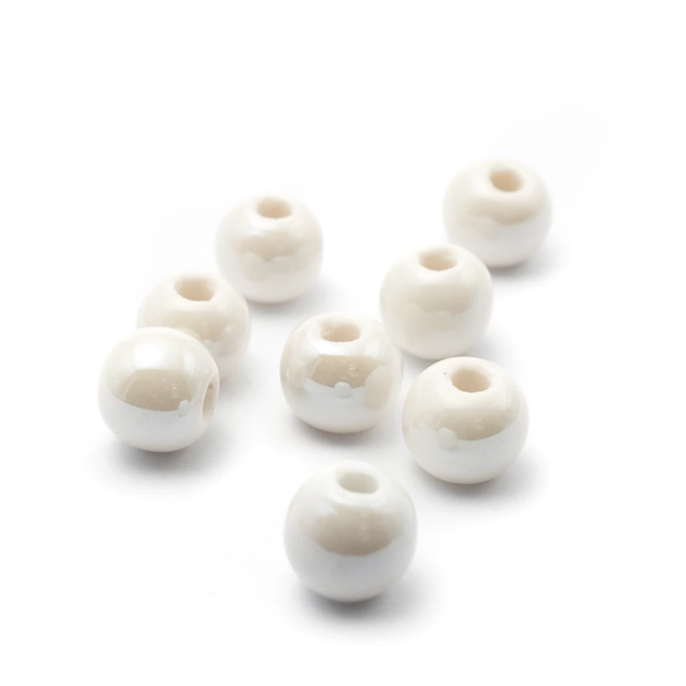 Törtfehér porcelán gyöngy, gyöngyfényű, 10 mm
