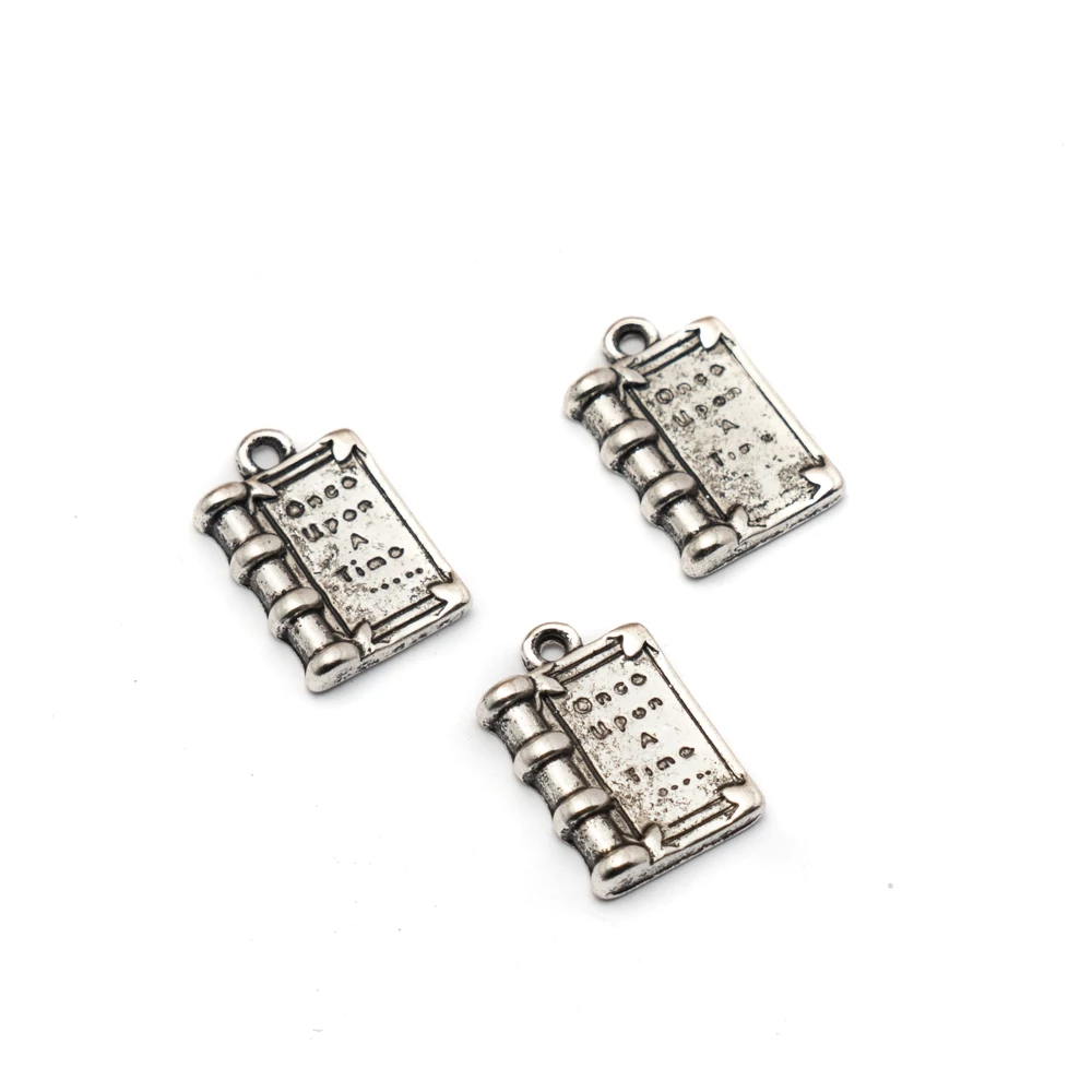 Feliratos könyv fityegő, medál, antik ezüst színű, 18x11 mm