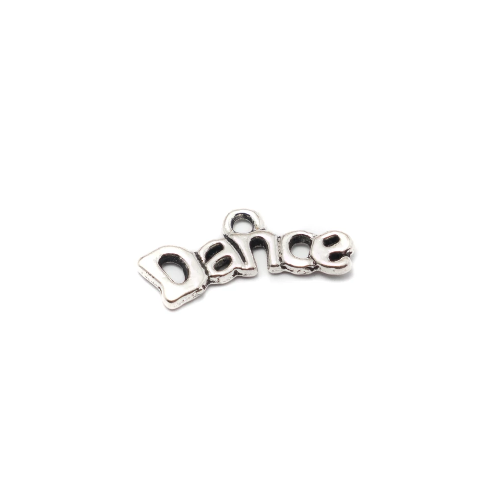 Tánc felirat fityegő, medál, antik ezüst színű, 20x8 mm