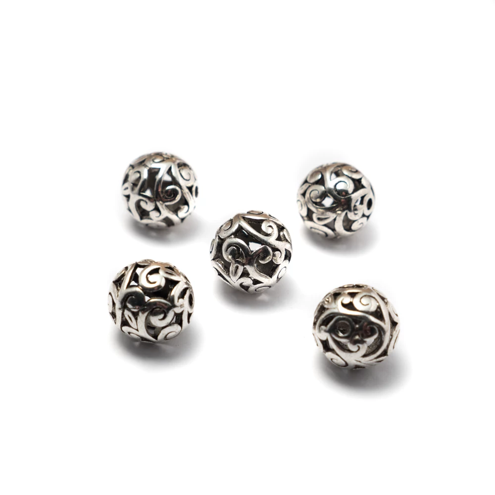 Áttört gömb köztes, antik ezüst színű, 14 mm