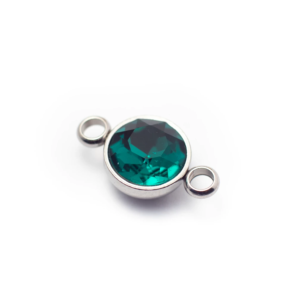 Zöld strasszköves összekötő, rozsdamentes acél, 17x10 mm