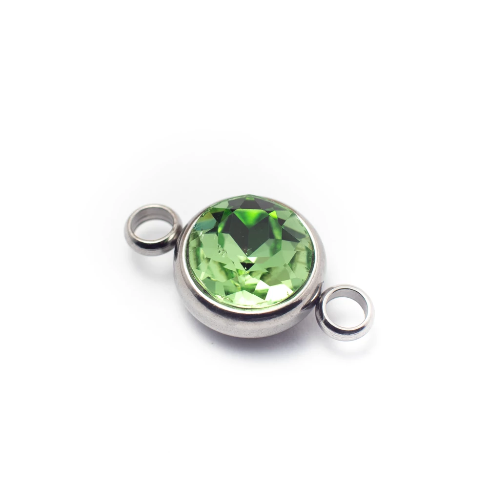 Zöld strasszköves összekötő, rozsdamentes acél, 17x10 mm