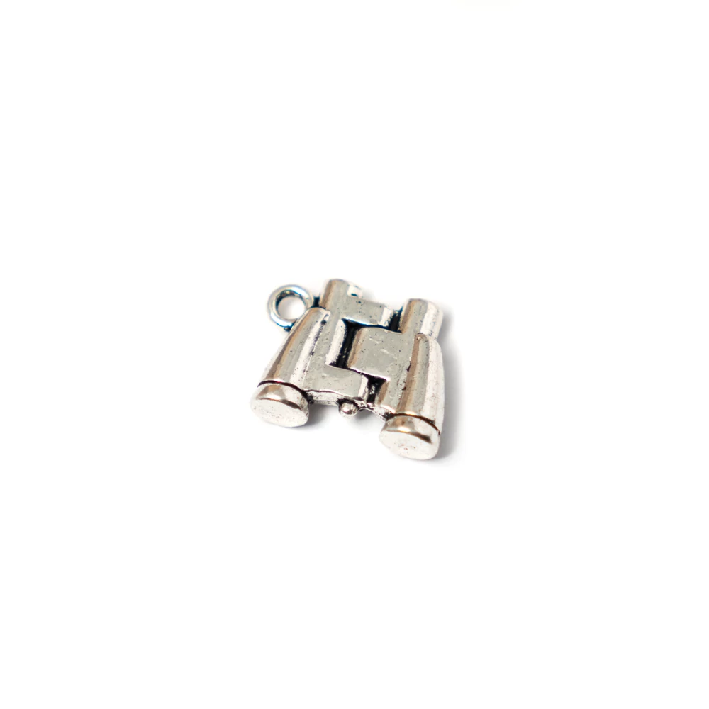 Távcső fityegő, medál, antik ezüst színű, 15x13 mm