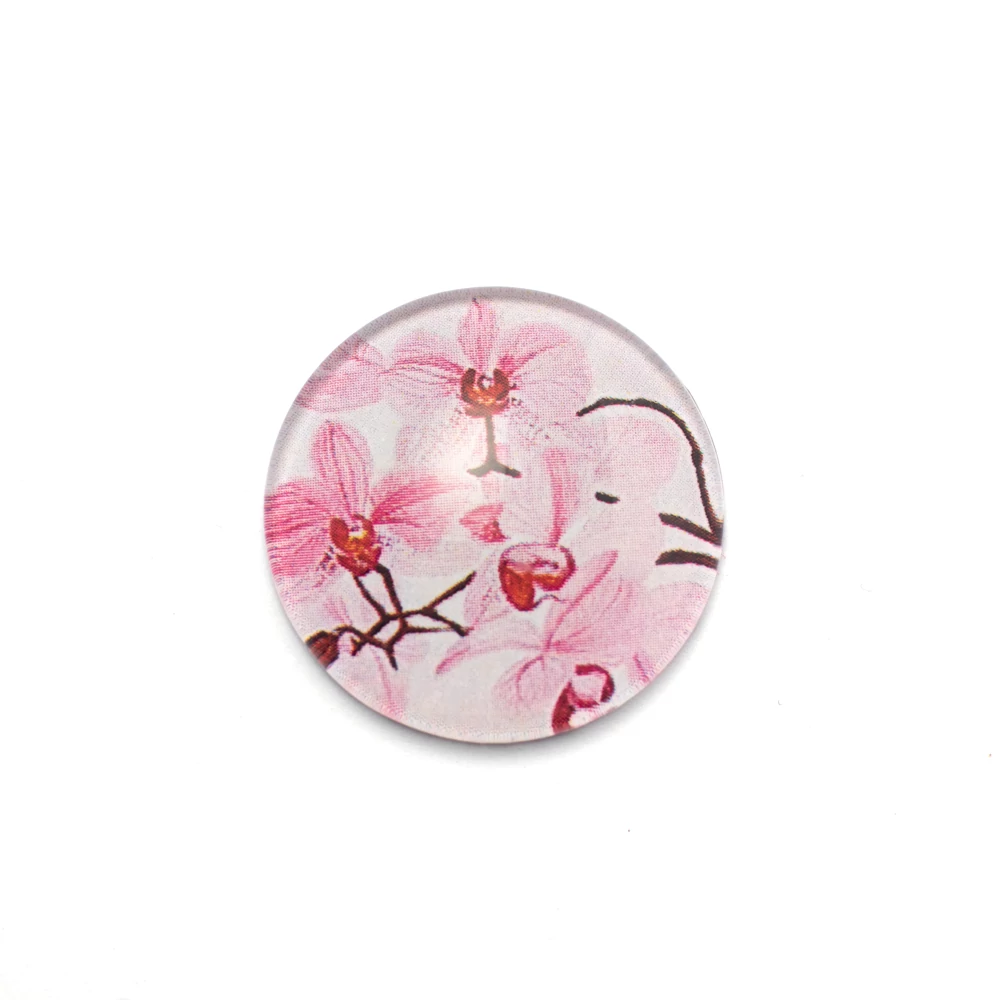 Orchidea, virág mintás üveglencse, kaboson, 25 mm