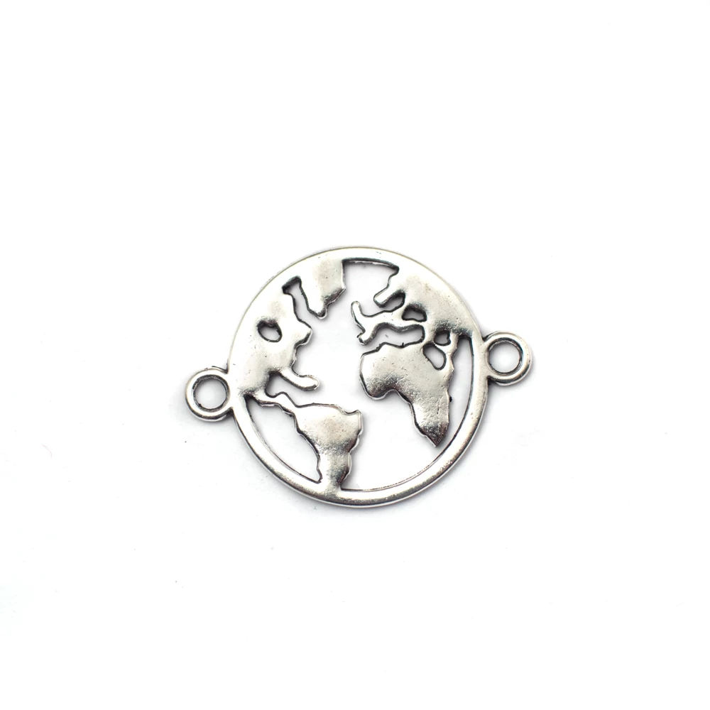 Föld bolygó összekötő, antik ezüst színű, 26x19 mm