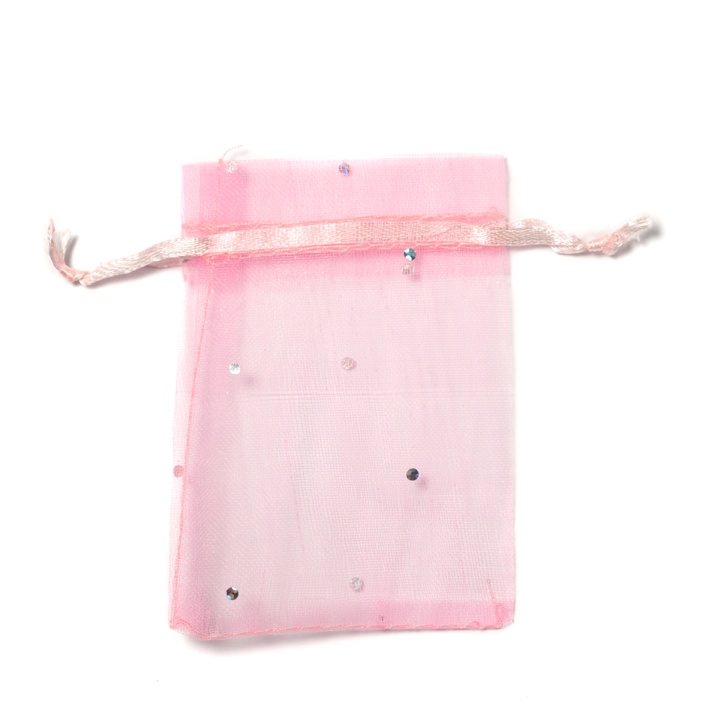 Csillámos, rózsaszín organza tasak, zacskó, 9x7 cm