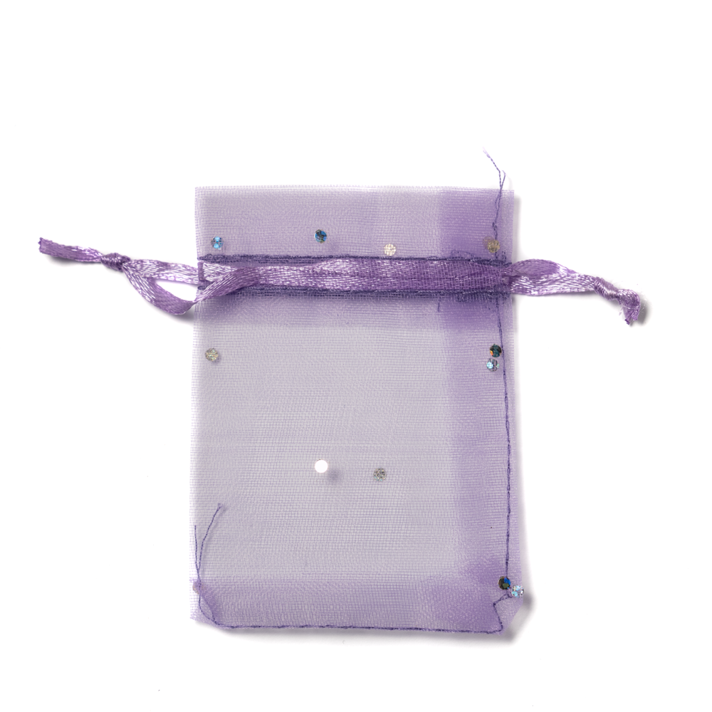 Csillámos, lila organza tasak, zacskó, 9x7 cm
