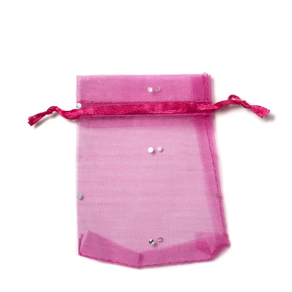 Csillámos, ciklámen organza tasak, zacskó, 9x7 cm