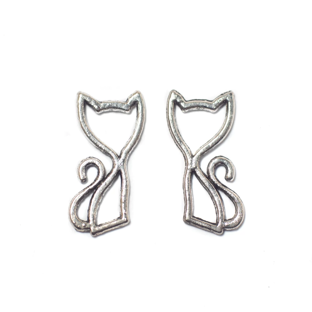 Cica, macska fityegő, medál, antik ezüst színű, 20x10 mm