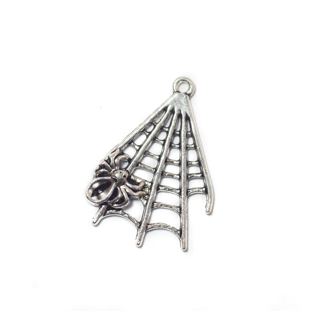 Pók, pókháló fityegő, medál, antik ezüst színű, 31x23 mm