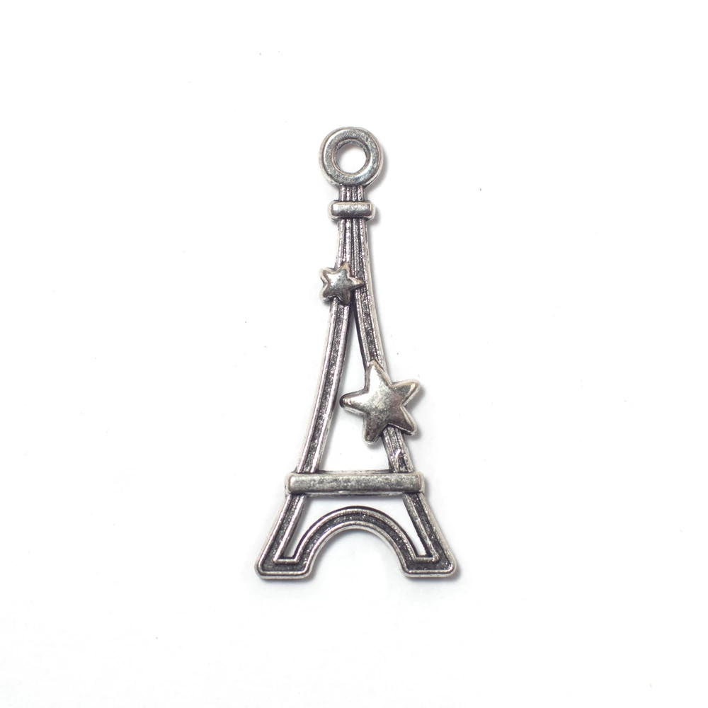 Eiffel-torony fityegő, medál, antik ezüst színű, 28x13 mm