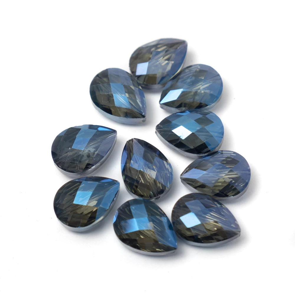 Kék kristály csiszolt csepp üveg gyöngy, 18x13x9 mm