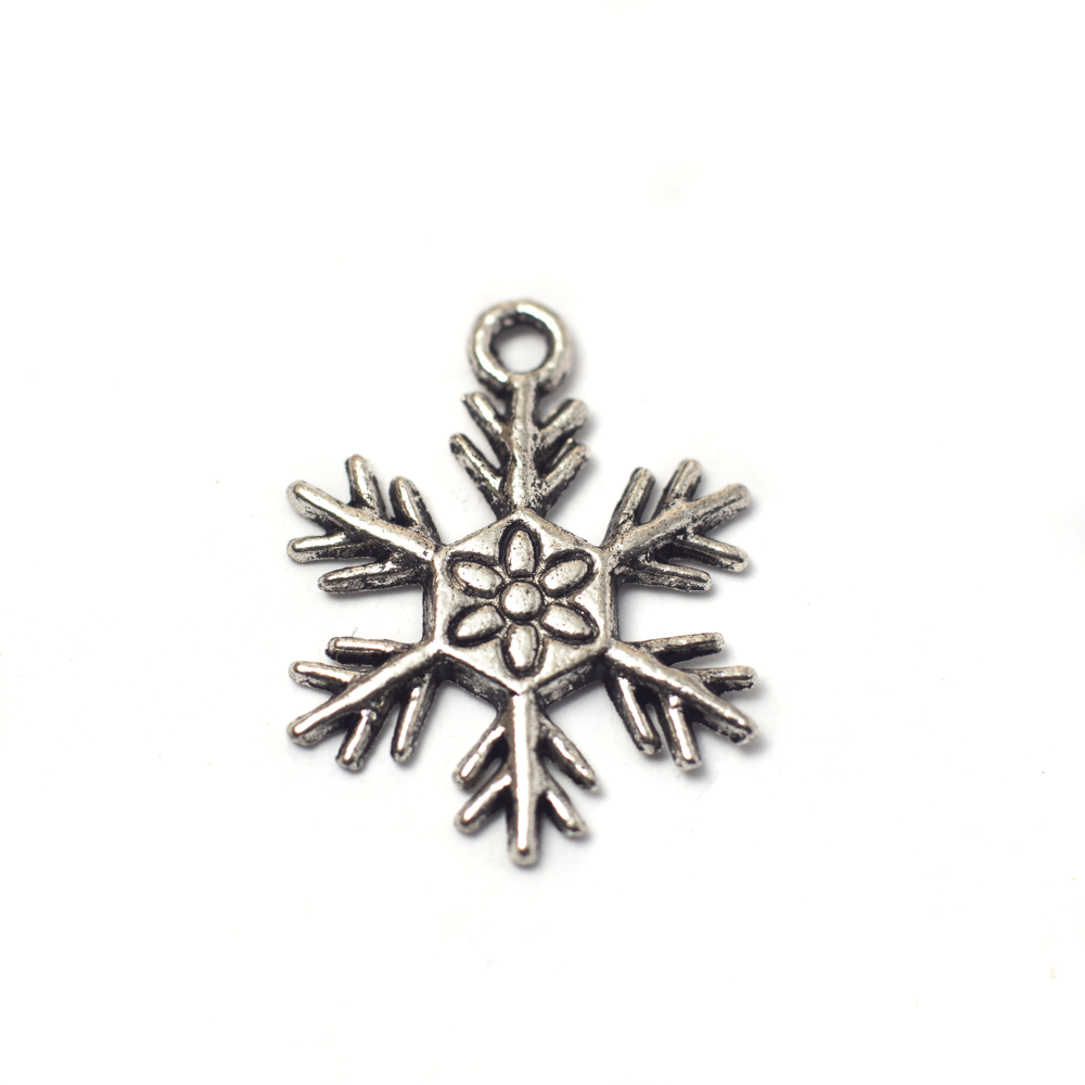 Hópihe, hópehely, jégvirág fityegő, medál, antik ezüst színű, 26x20 mm