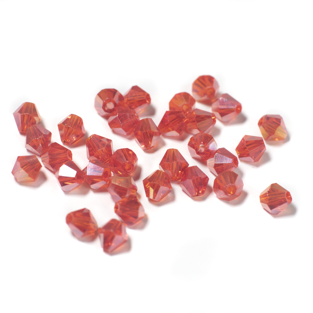 Piros AB csiszolt bicone üveg gyöngy, 6 mm